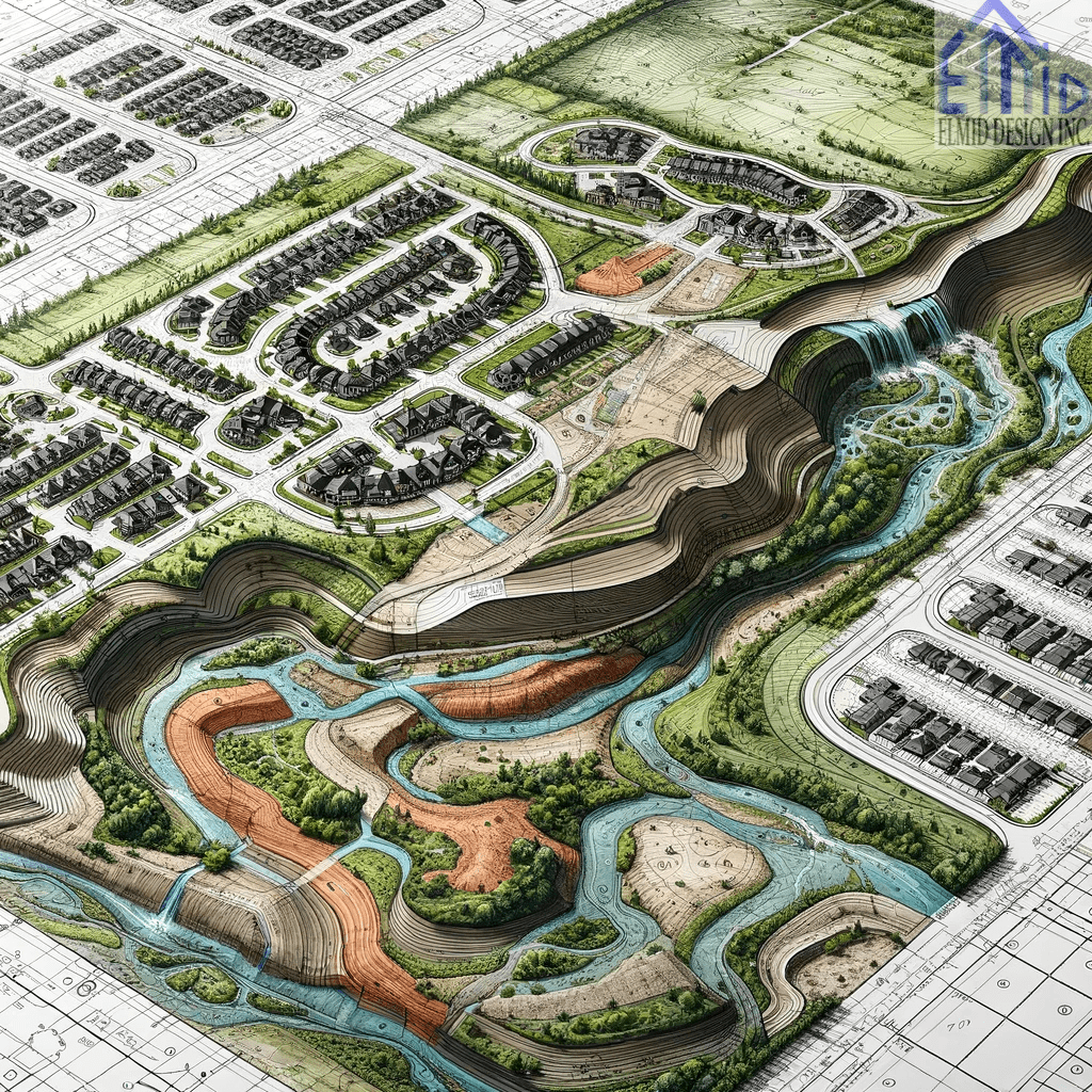 Detailed engineering plan for sustainable urban planning in Caledon, showcasing land grading and drainage solutions.