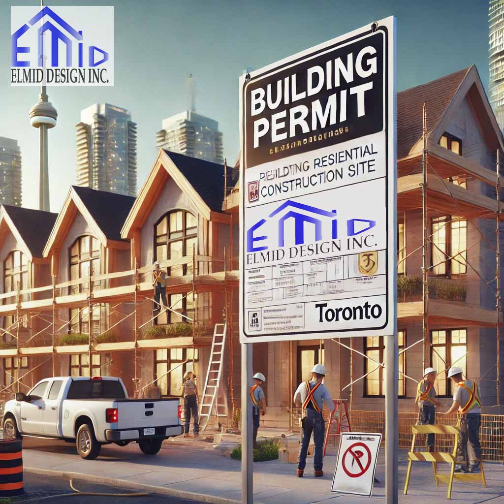 photo of a Toronto residential construction site with visible building permit signage and active renovation.