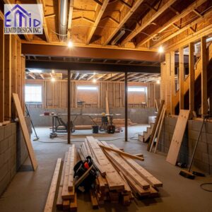Basement renovation in Vaughan showing construction work for legal basement permit compliance.