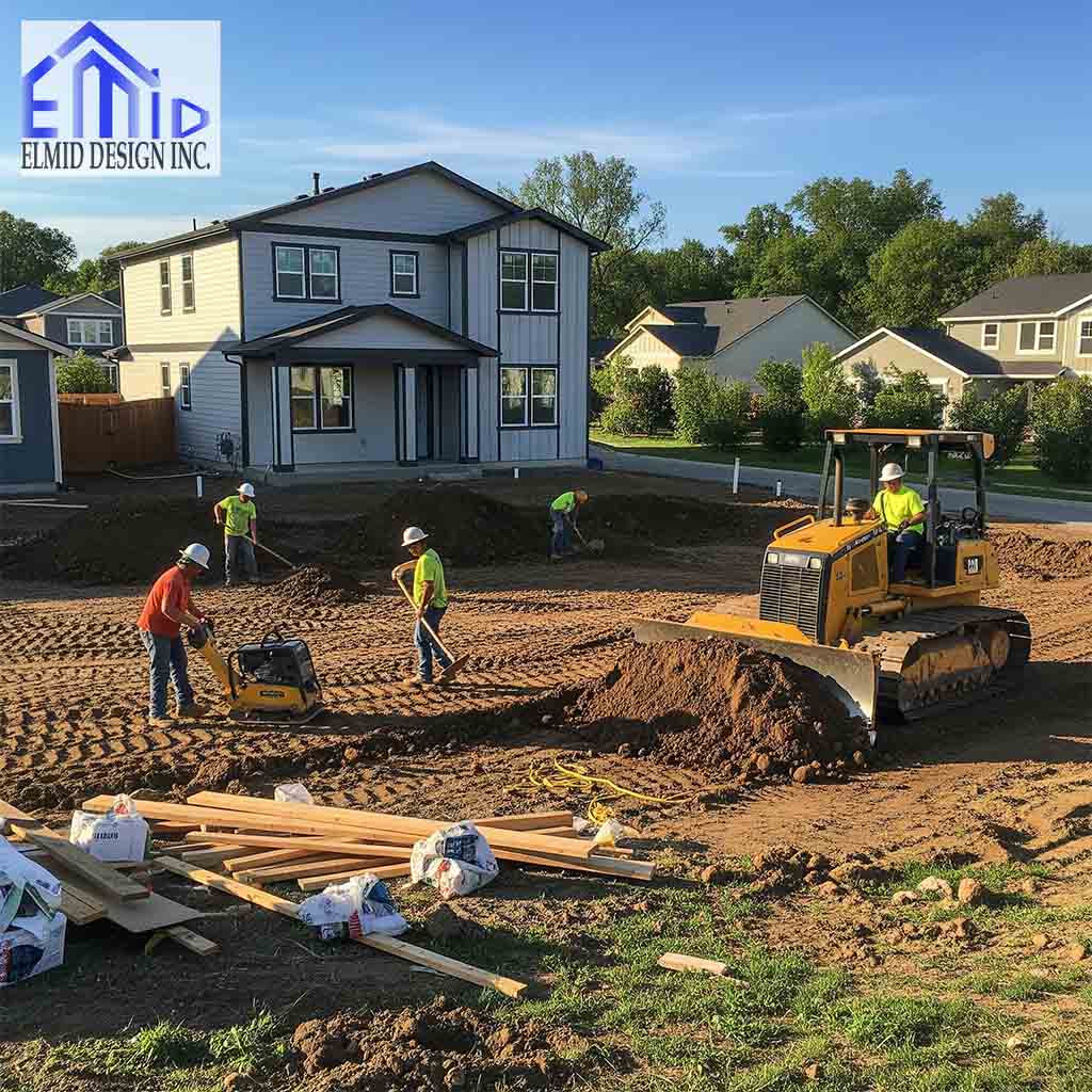 Construction crew grading residential lot in Richmond Hill for permit approval