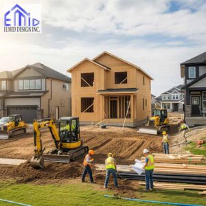 Construction crew performing grading work for new home development in Georgetown neighborhood.