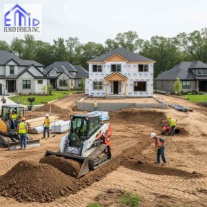 Construction site in Guelph showing grading work for proper drainage and compliance with municipal site design requirements.
