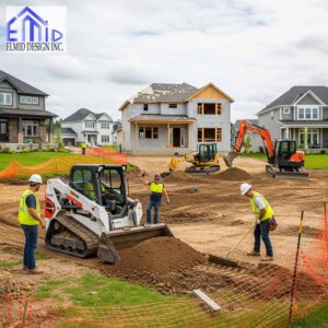 Grading plan Newmarket shown with engineers managing site grading, drainage, and land leveling on a residential construction project.