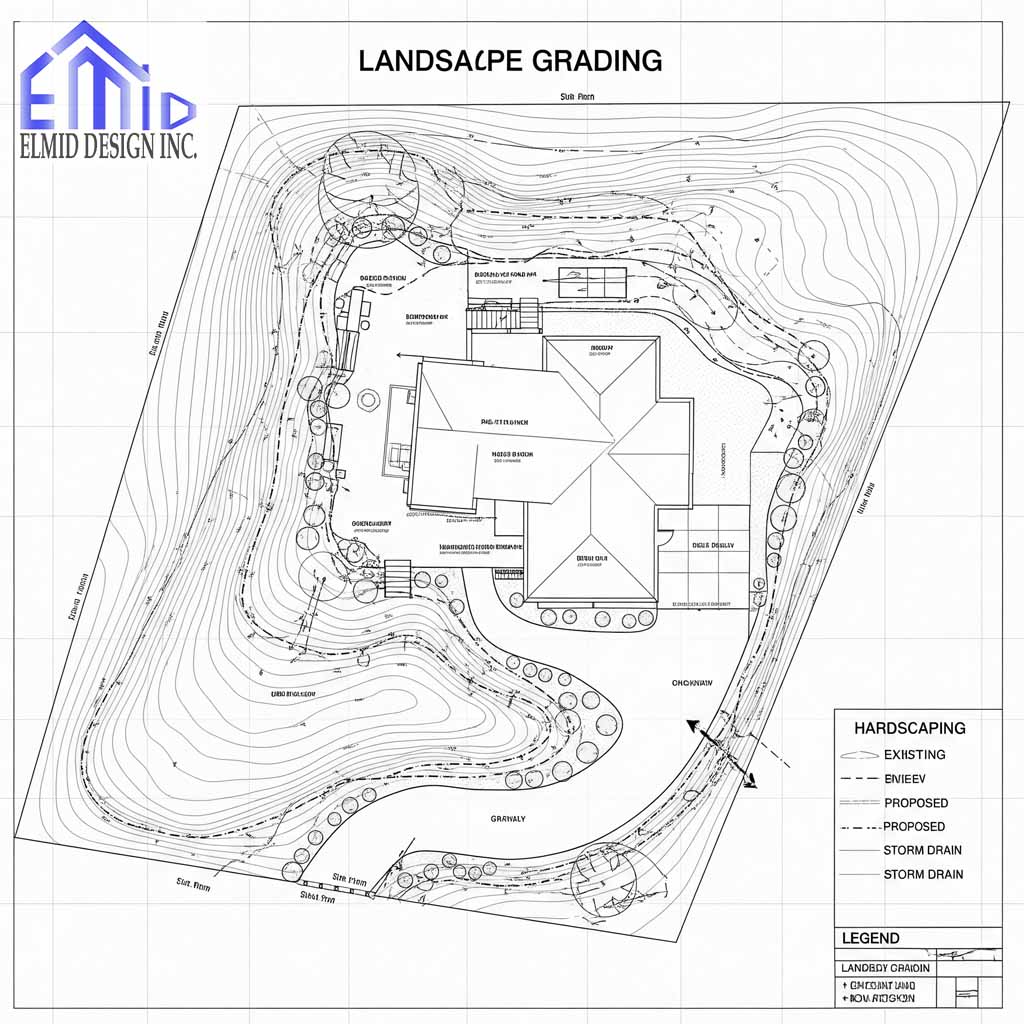 Grading plan Shelburne showing residential landscape grading, proposed elevations, and drainage layout for permit approval.
