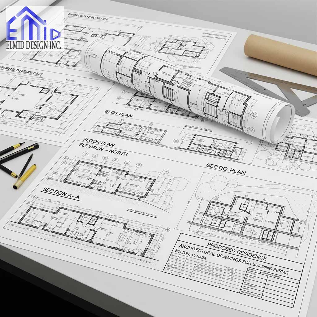 Permit drawings for residential construction project in Bolton, Ontario