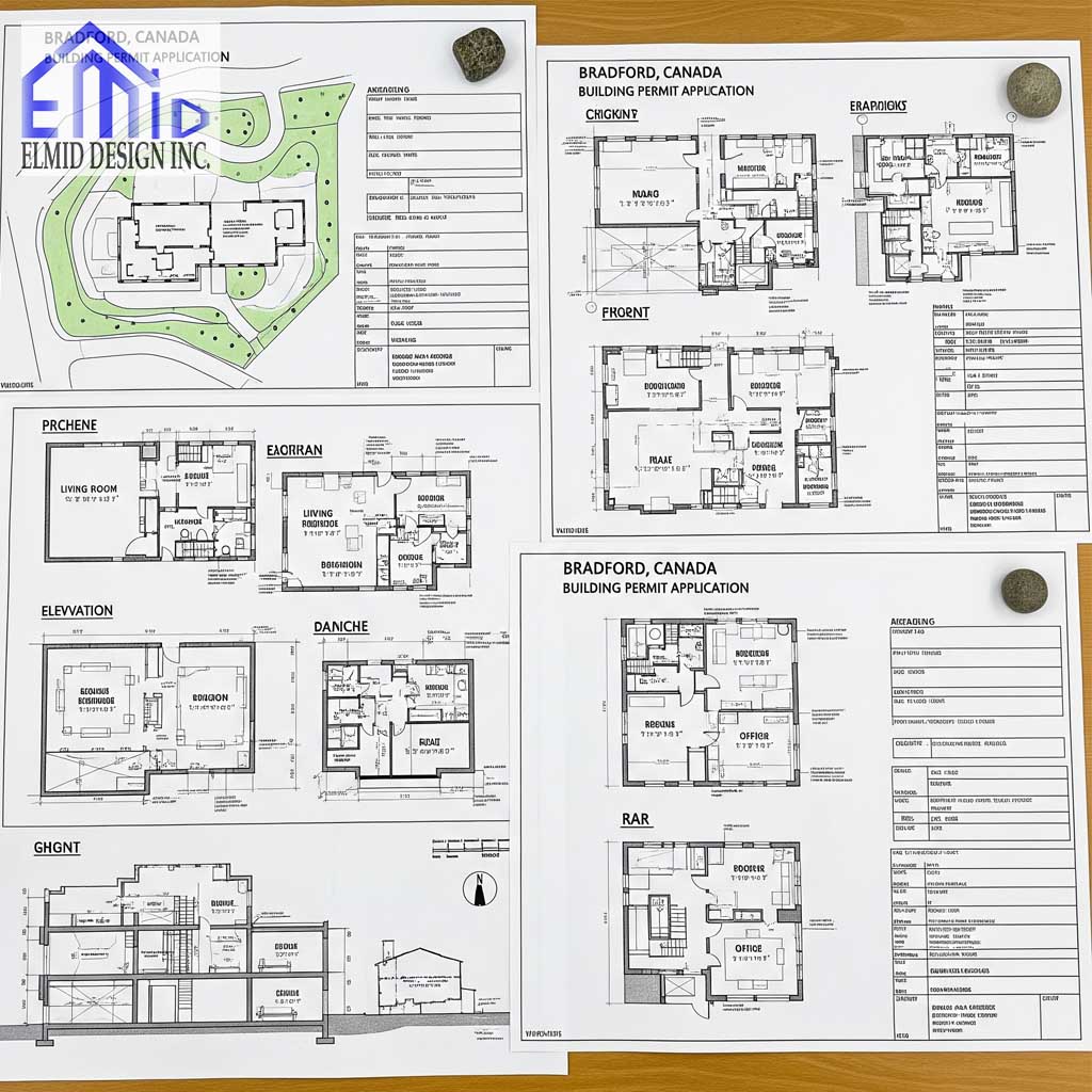 Permit drawings for a residential building permit application in Bradford West Gwillimbury, Ontario