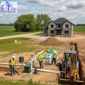 Engineers installing septic system in Bradford for new home construction