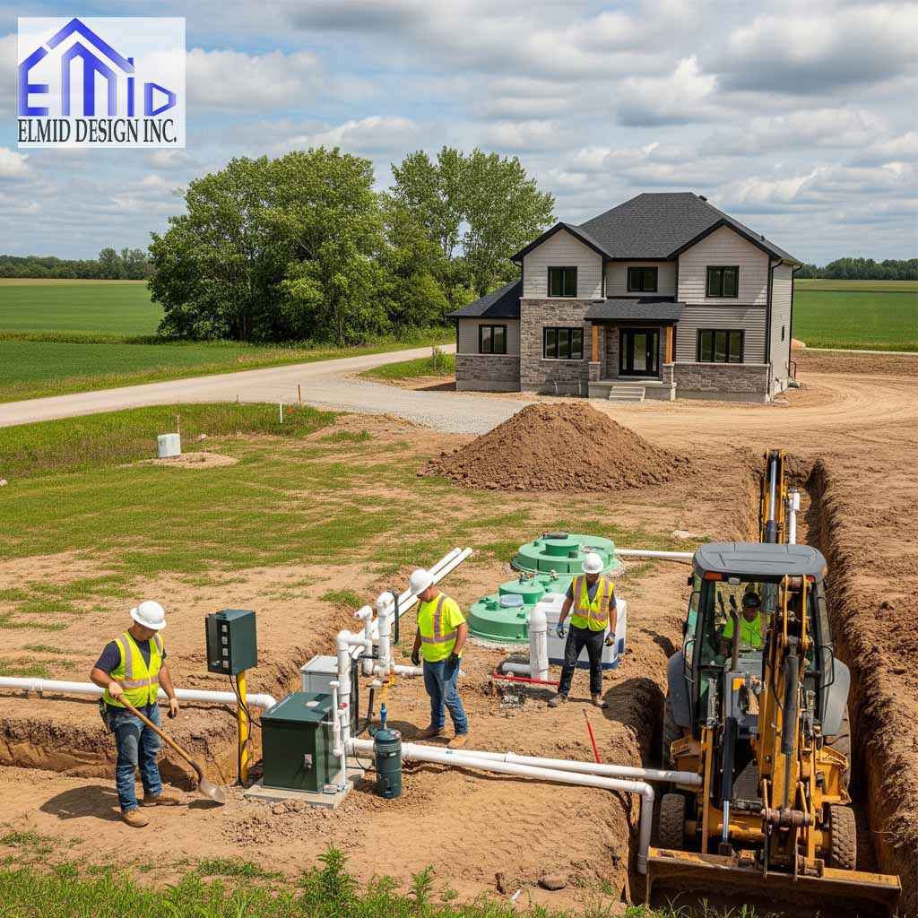 Engineers installing septic system in Bradford for new home construction
