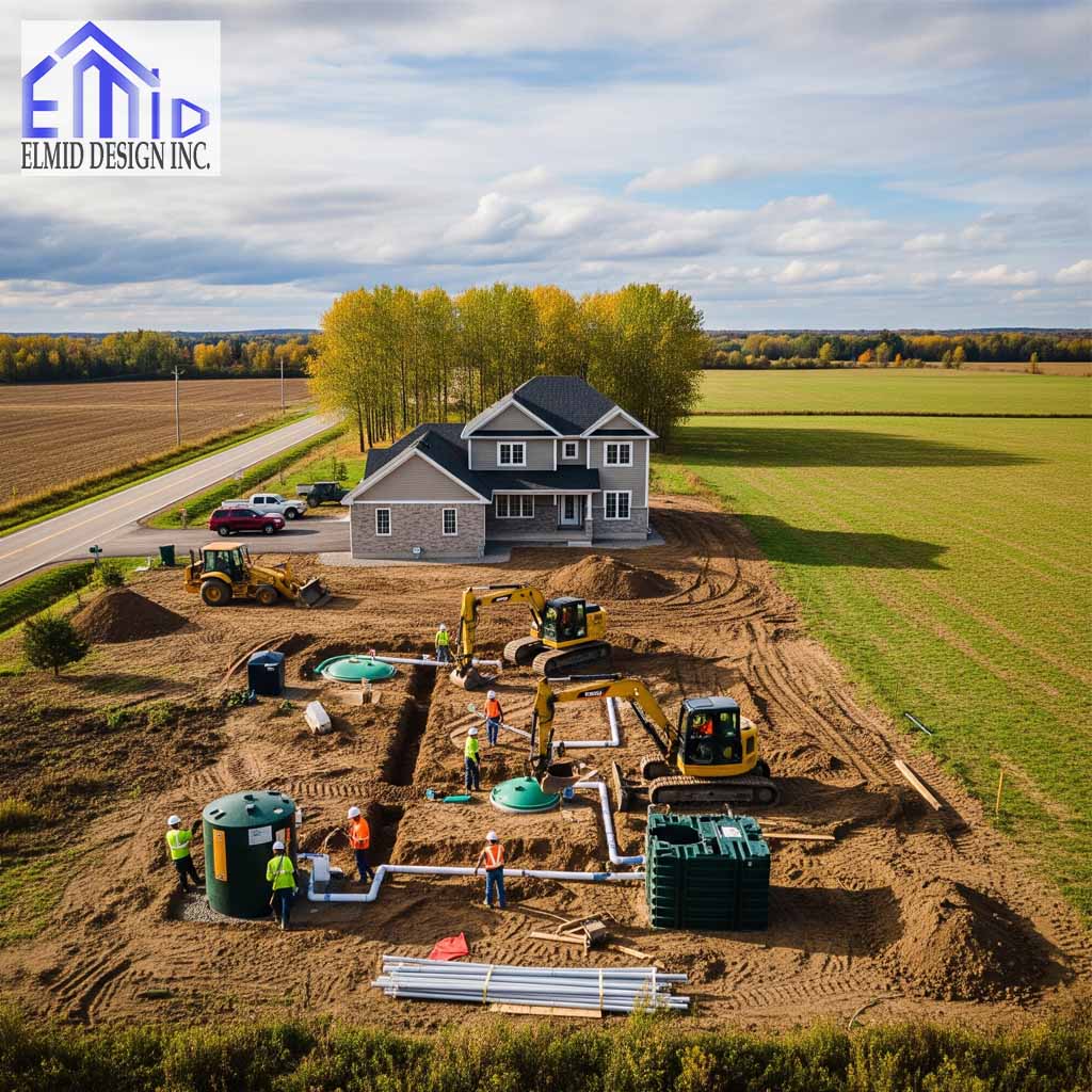 Septic system installation in Alliston by professional engineering team at a residential property.