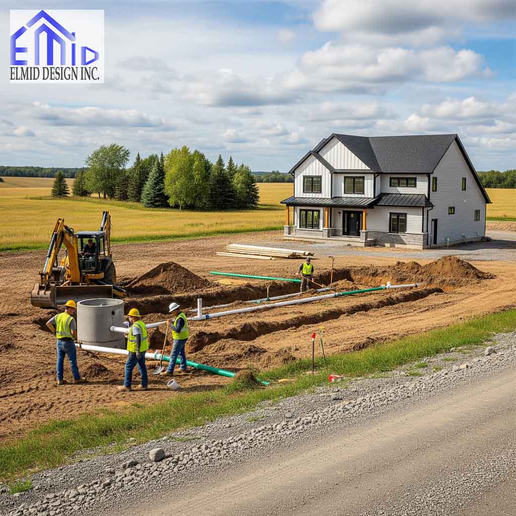 Engineers installing a residential septic system in Dundalk rural property.