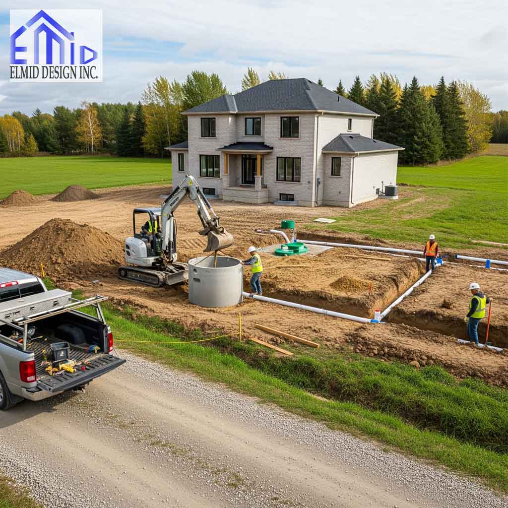 Excavation and septic system installation at a residential property in Mississauga by licensed engineers
