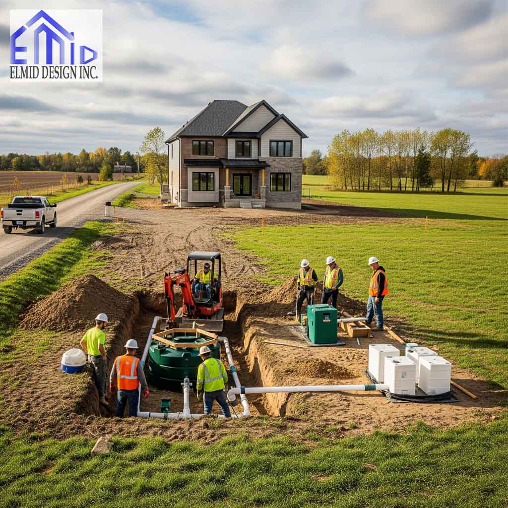 Elmid Design team installing a residential septic system in Newmarket