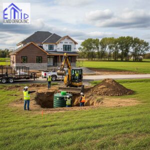 Septic system installation on a residential property in Vaughan showing tank placement and excavation by certified engineers.