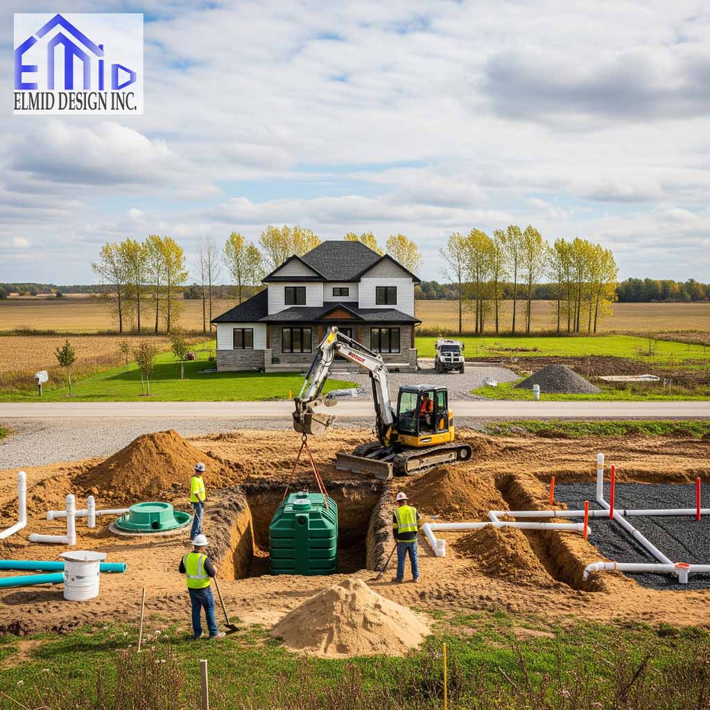 Septic system installation underway on a residential property in Georgina with licensed crew and excavation equipment.