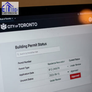 Toronto building permit status portal showing application under review and approval updates
