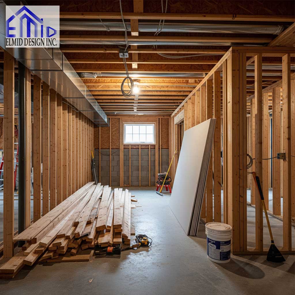  Basement construction in Vaughan prepared for legal permit approval under Ontario Building Code.