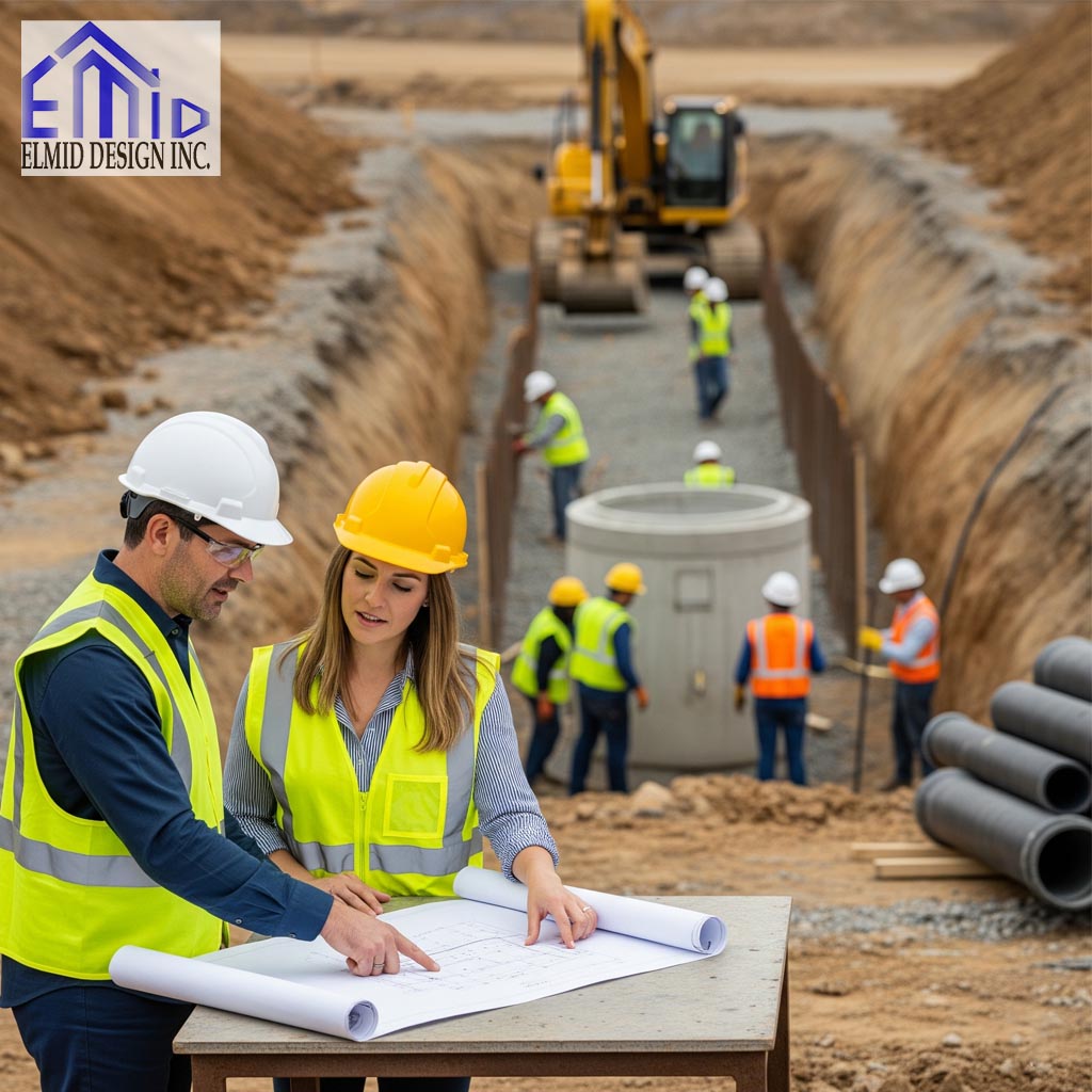 Civil engineering consultants in Aurora inspecting drainage construction site