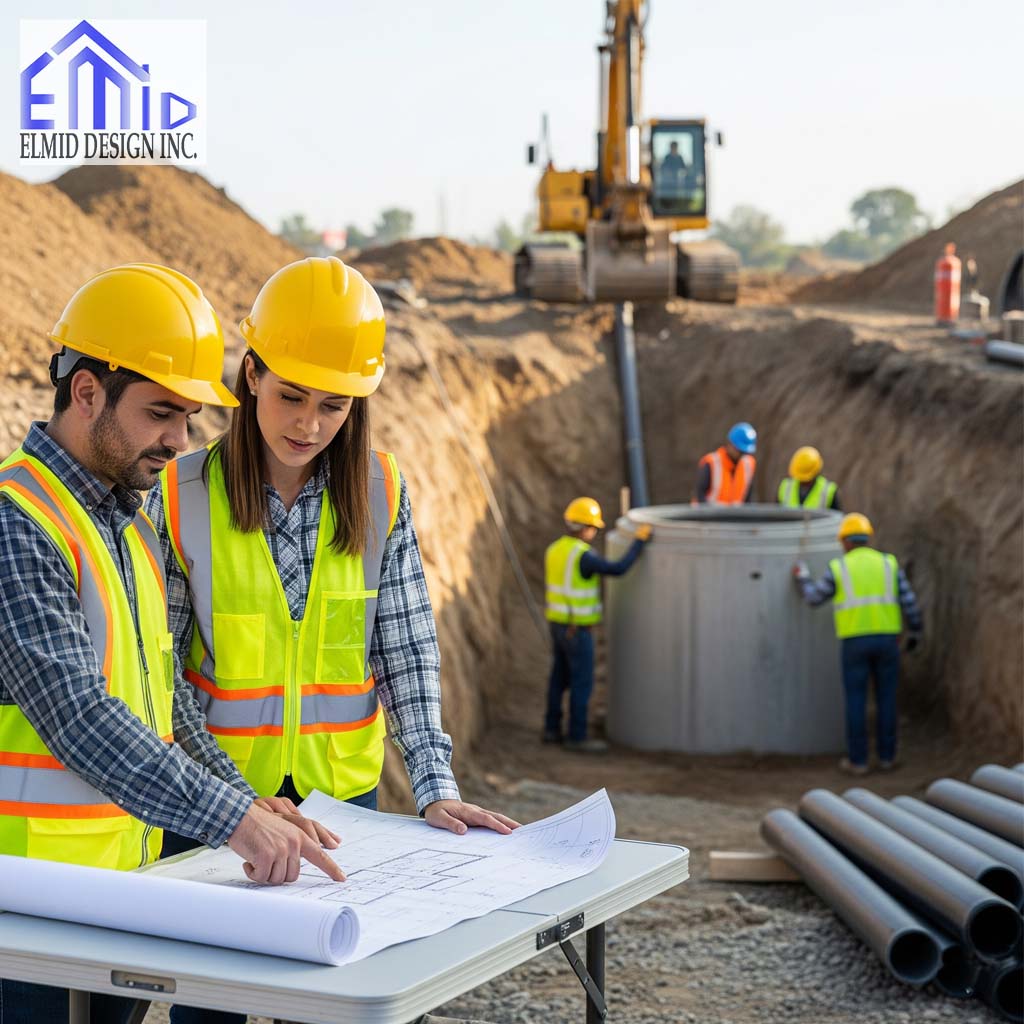 Civil engineering consultants in Newmarket inspecting drainage construction site