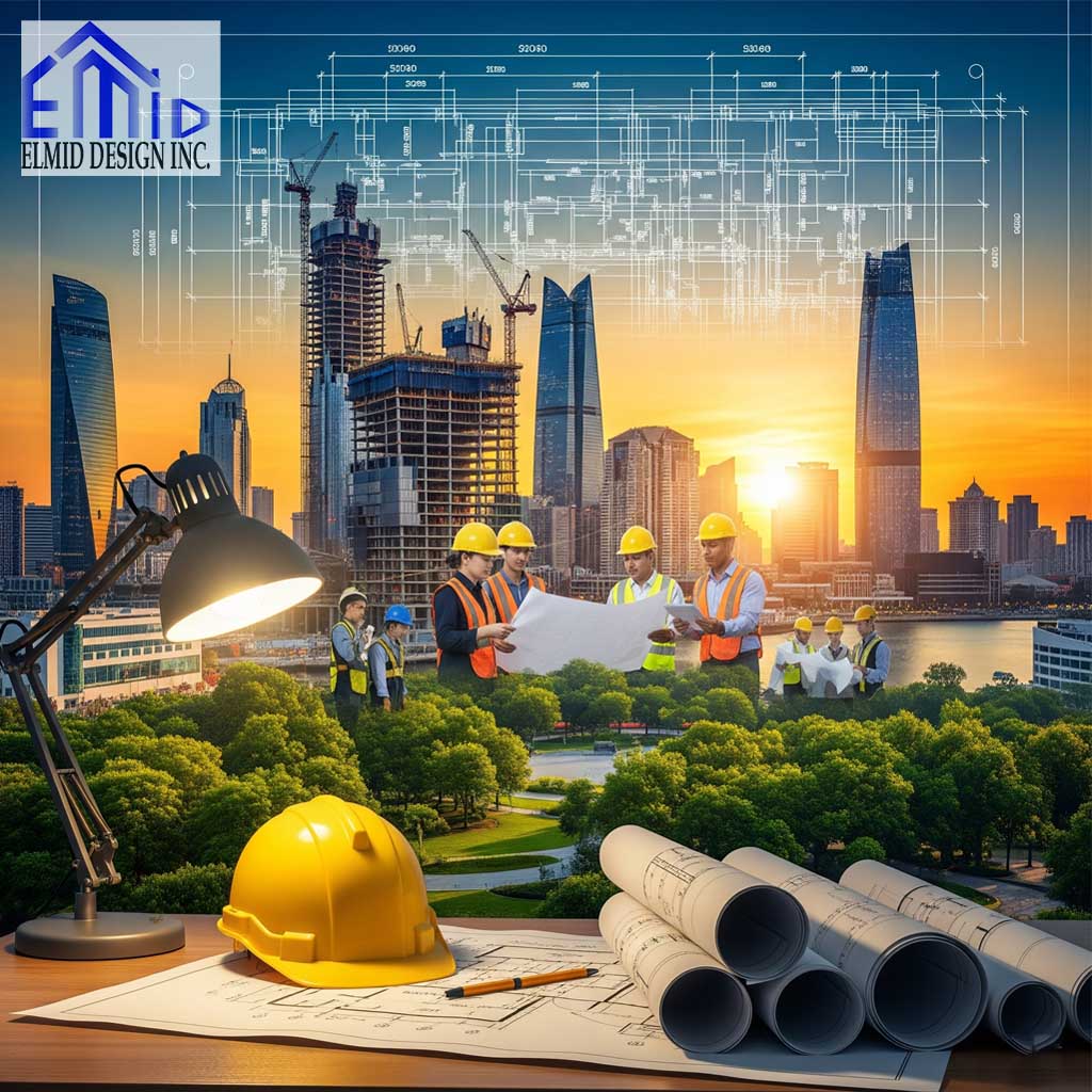 Civil engineering consultants reviewing building plans in Richmond Hill construction project.