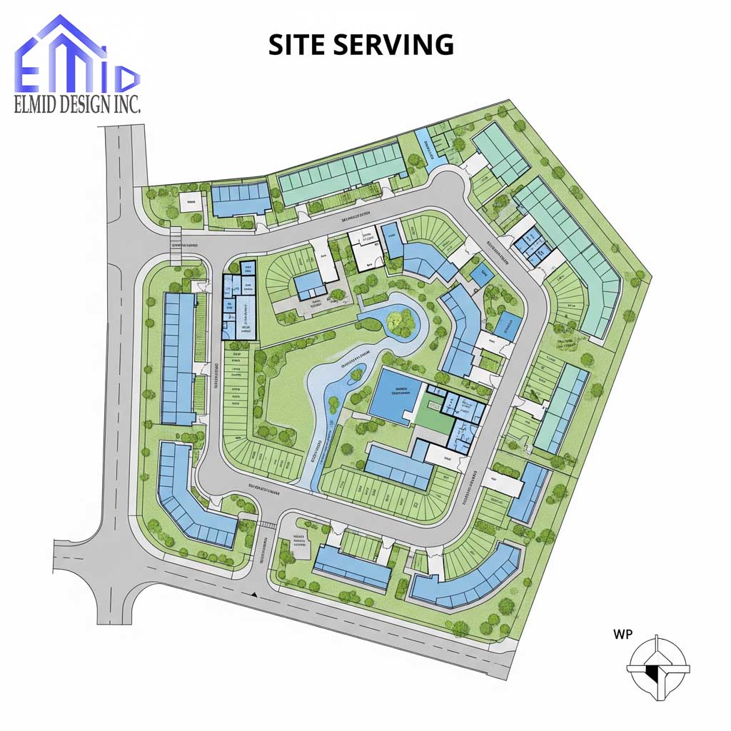 Site Servicing Plan Mississauga example showing residential development layout with roads, utilities, grading, and stormwater management features.