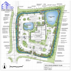 Stormwater management Clarington site development plan with detention ponds, green infrastructure, and sustainable drainage layout.