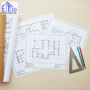 Architectural drawings for a Burlington building permit project prepared by Elmid Design Inc engineering firm in Ontario.