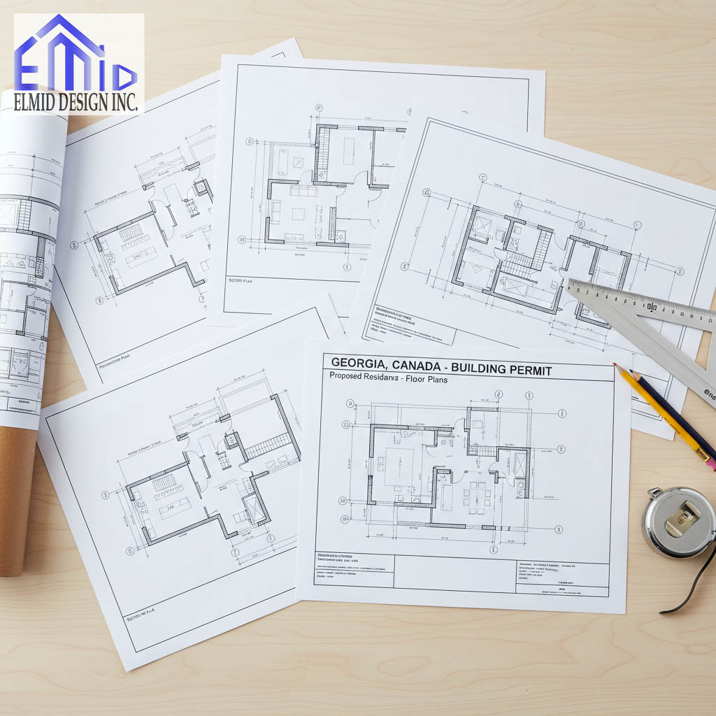 Architectural floor plans for a Georgia Building Permit project prepared by Elmid Design Inc showing residential layout and design details.