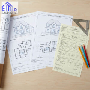 Architectural drawings and building permit documents for a Milton home project prepared by Elmid Design Inc, certified Ontario engineering company.