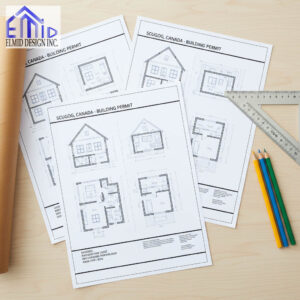 Building permit plans for residential construction in Scugog, Ontario prepared by Elmid Design Inc engineers for permit application approval.