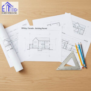 Architectural drawings and tools for a Whitby building permit prepared by Elmid Design Inc, professional engineers in Ontario.