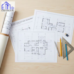 Building permit drawings and architectural plans for a residential project in Whitchurch-Stouffville, Ontario, prepared by Elmid Design Inc for structural and permit approval.