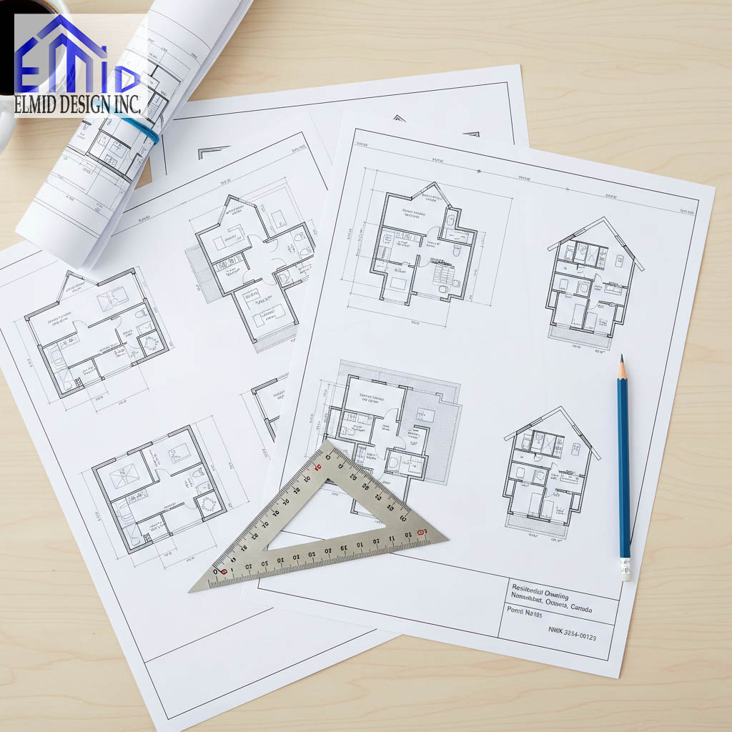 Professional building permit drawings for residential projects in Newmarket, Ontario, prepared by Elmid Design Inc, a PEO-certified engineering firm.