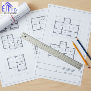 Building permit drawings for a Whitchurch-Stouffville project showing architectural plans and drafting tools used for permit approval.