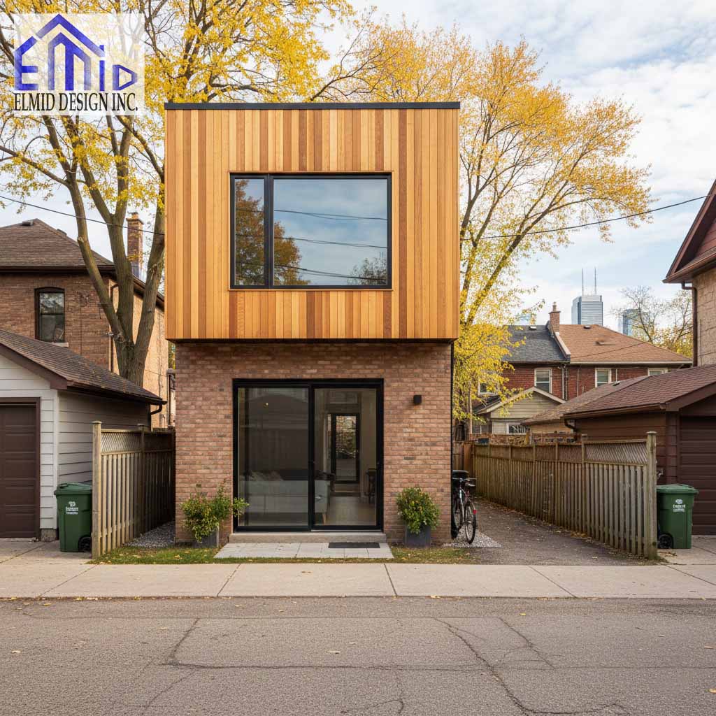 Modern laneway suite Toronto designed with engineered structural and grading solutions by Elmid Design Inc.