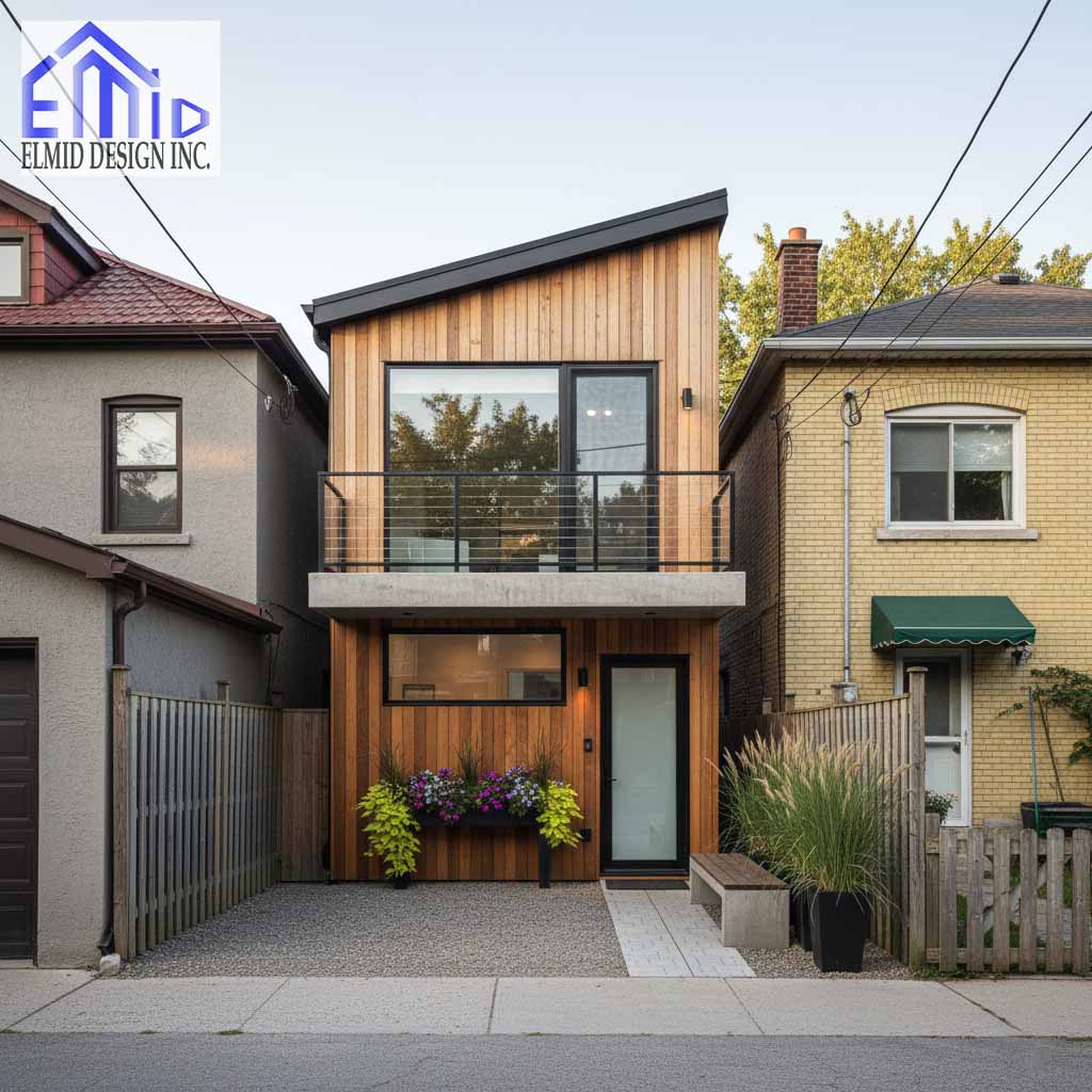 Modern laneway suite in Ontario featuring contemporary wood and brick design that supports flexible residential living options.