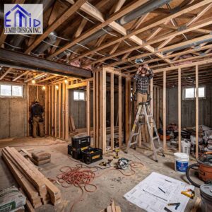 Basement Building Permit Burlington renovation with framing and structural construction work