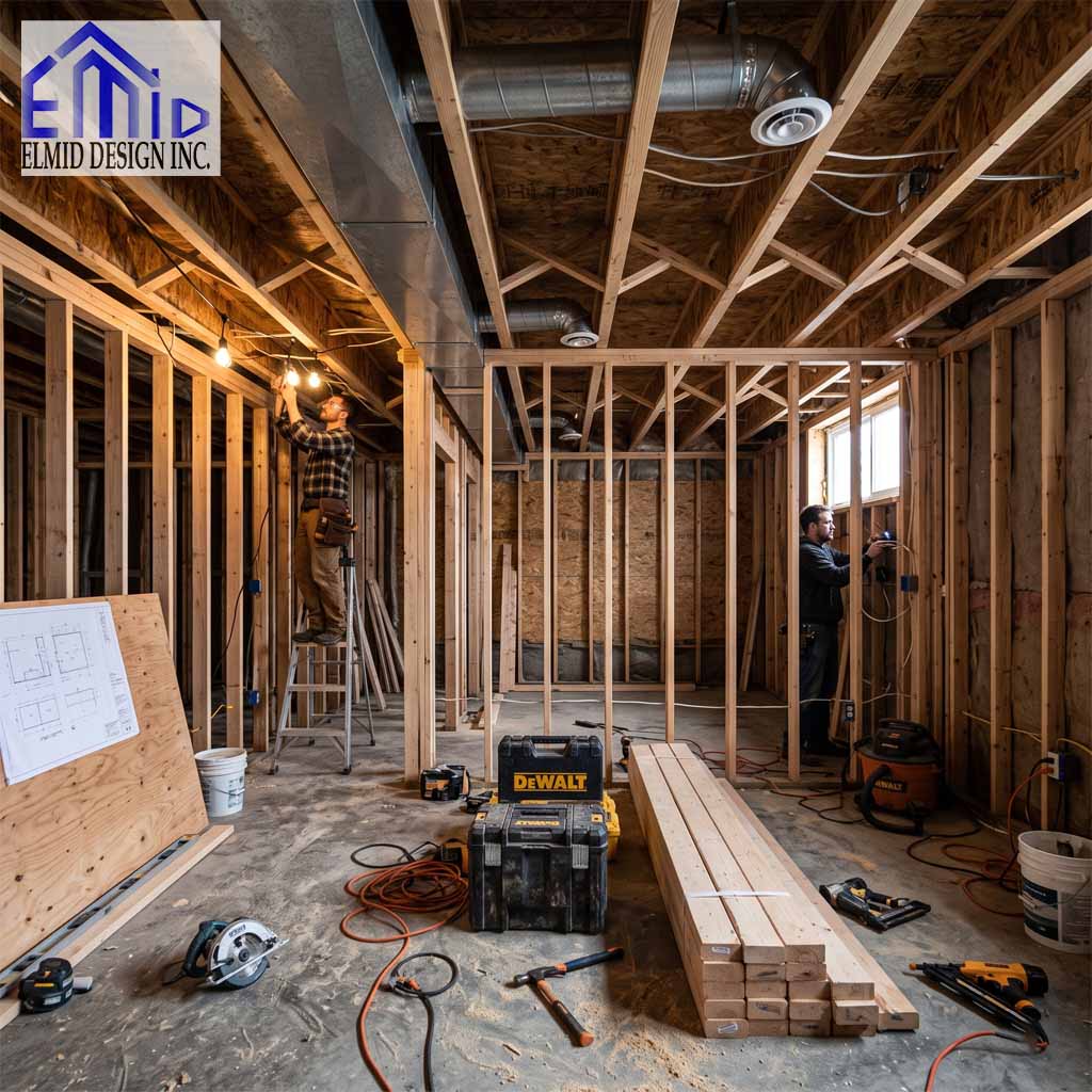 Basement Building Permit Markham renovation with framing and permit drawings