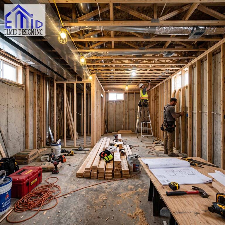 Basement Building Permit Mississauga renovation with framing and construction work
