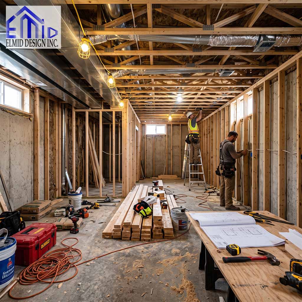 Basement Building Permit Mississauga renovation with framing and construction work