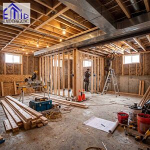 Basement Building Permit Oakville renovation with framing and construction work