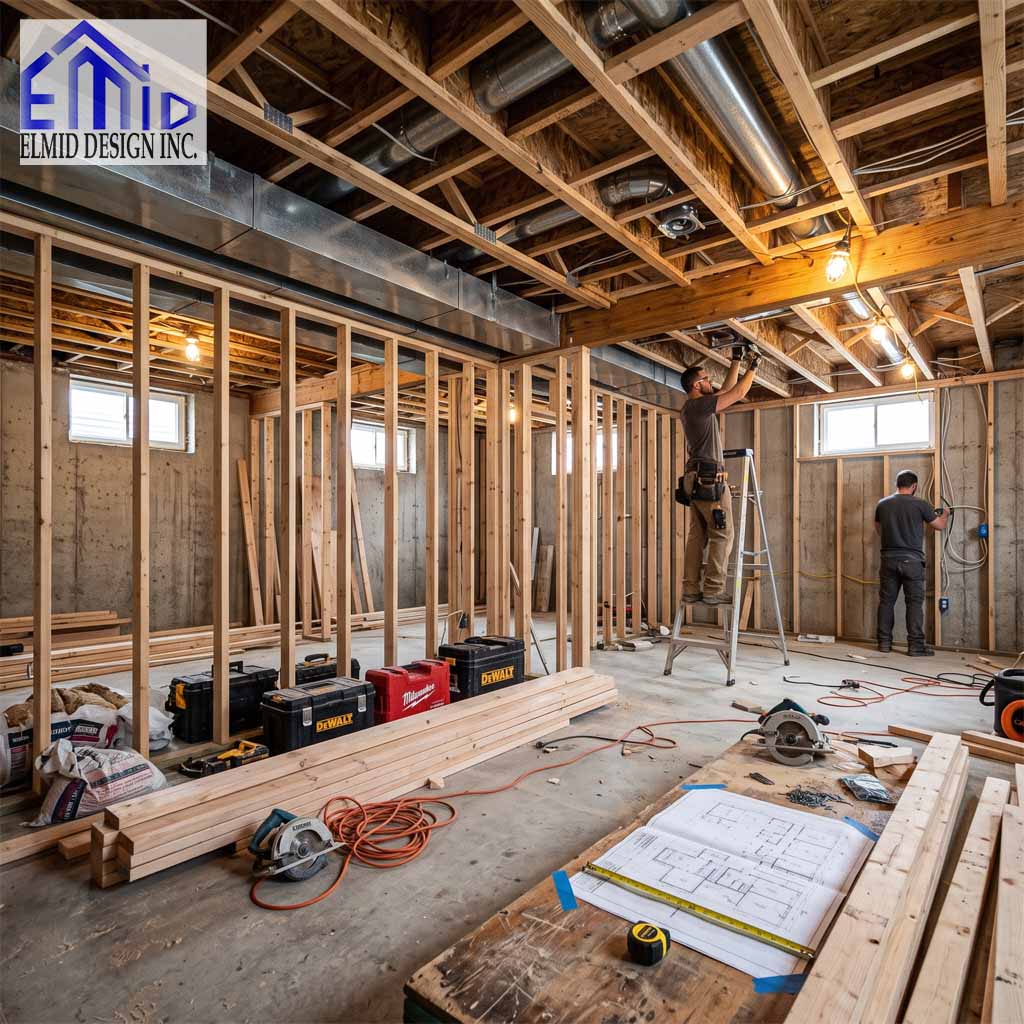 Basement Building Permit Vaughan renovation with framing and permit drawings