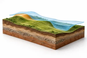 Conceptual surface comparison explaining cut and fill quantities, not a measured project.