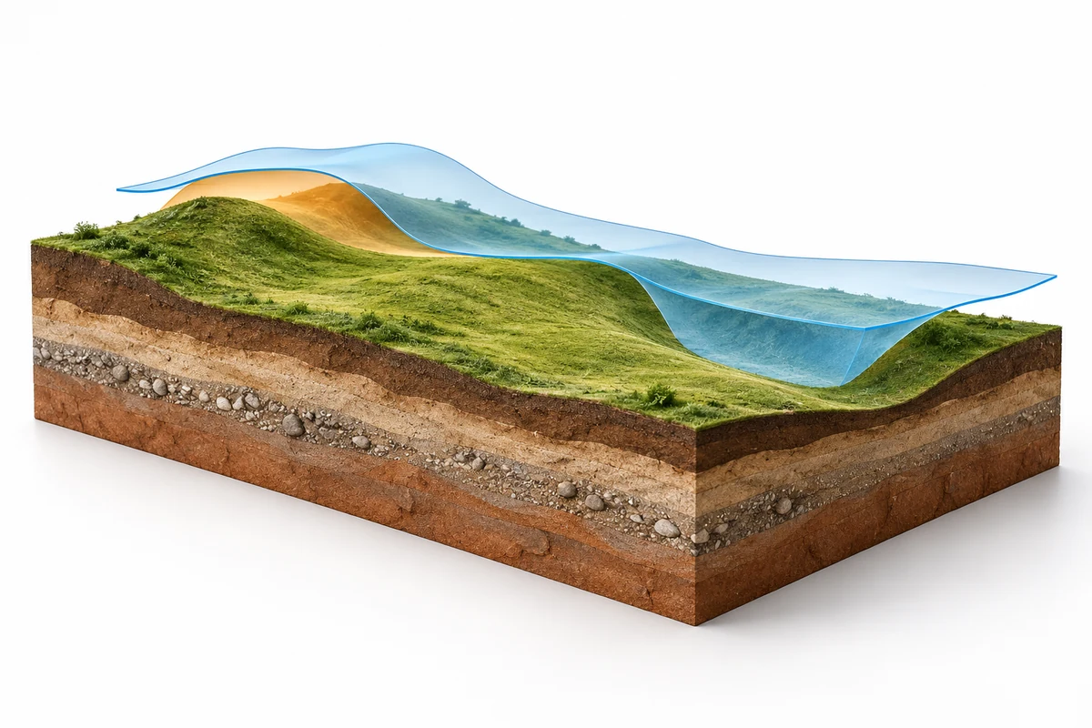 Conceptual surface comparison explaining cut and fill quantities, not a measured project.
