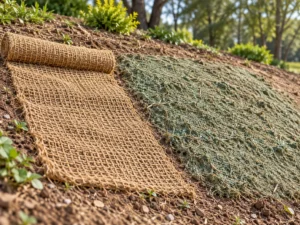 Conceptual erosion control blanket vs hydraulic mulch surface comparison