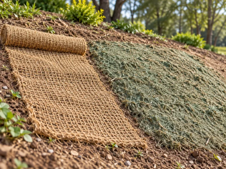 Conceptual erosion control blanket vs hydraulic mulch surface comparison