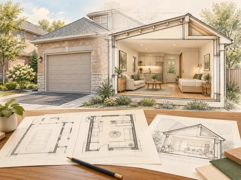 Conceptual existing garage and residential conversion drawings