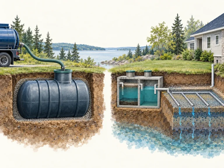 Conceptual comparison of sewage storage and septic treatment