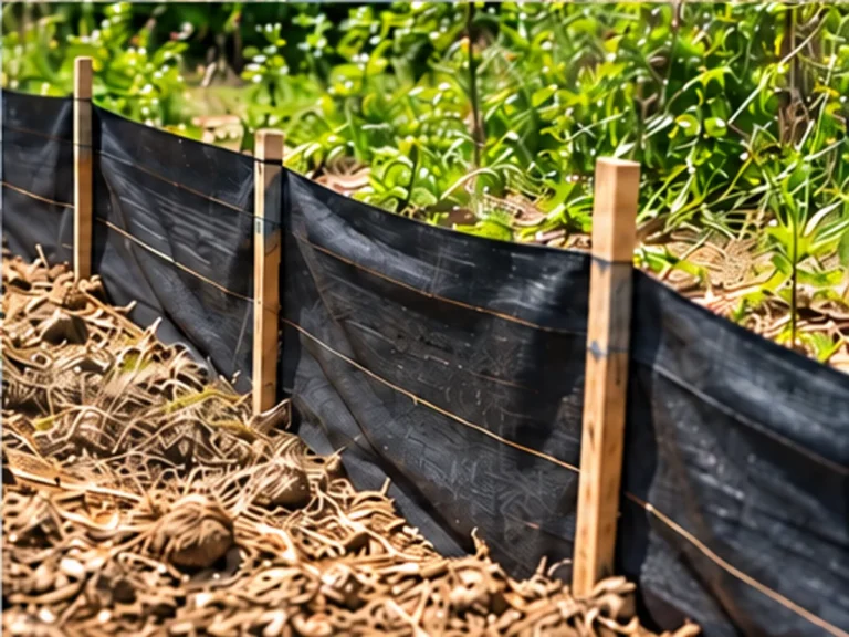 Illustrative silt fence protecting the edge of a disturbed construction site.