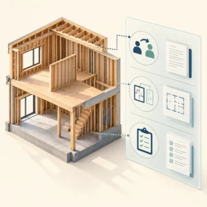 Conceptual unfinished building with separate ownership, drawing and inspection records